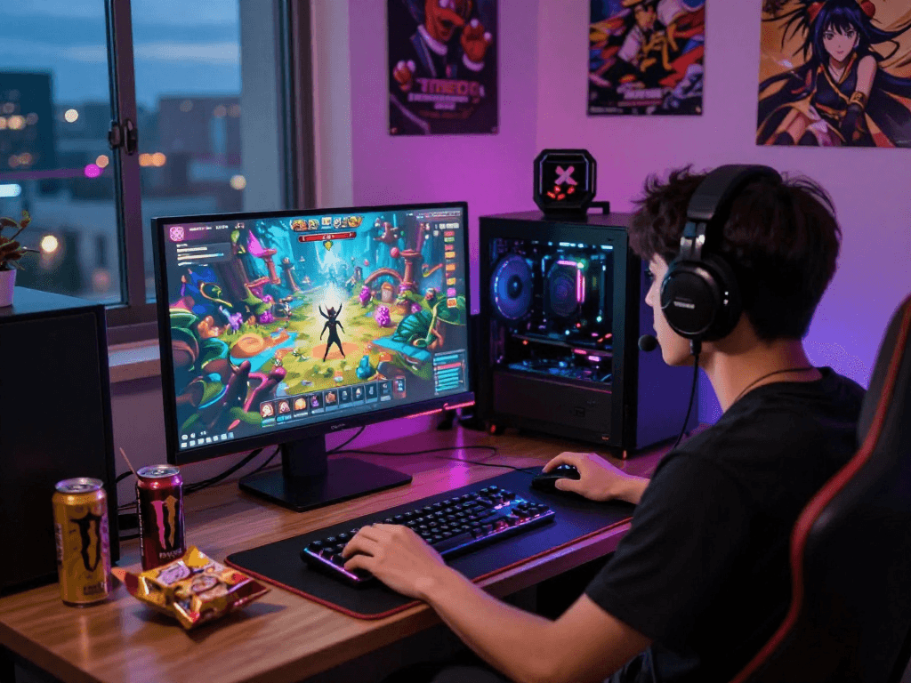 Experience thrilling hentai games in a vibrant gaming setup with immersive graphics.