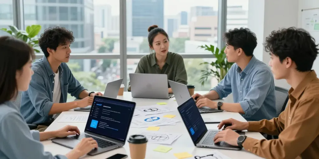 Team collaborating on instant indexing API tools in a modern workspace.