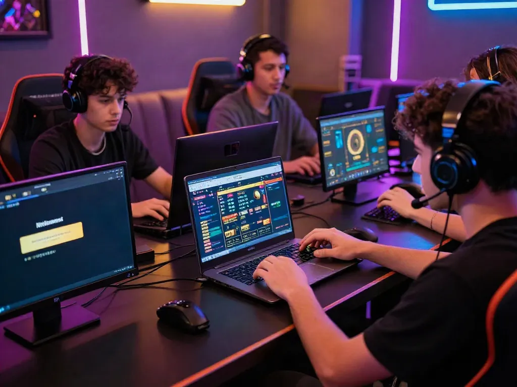 Dewatogel Link Alternatif vibrant online gaming scene with enthusiastic players engaged on modern devices.