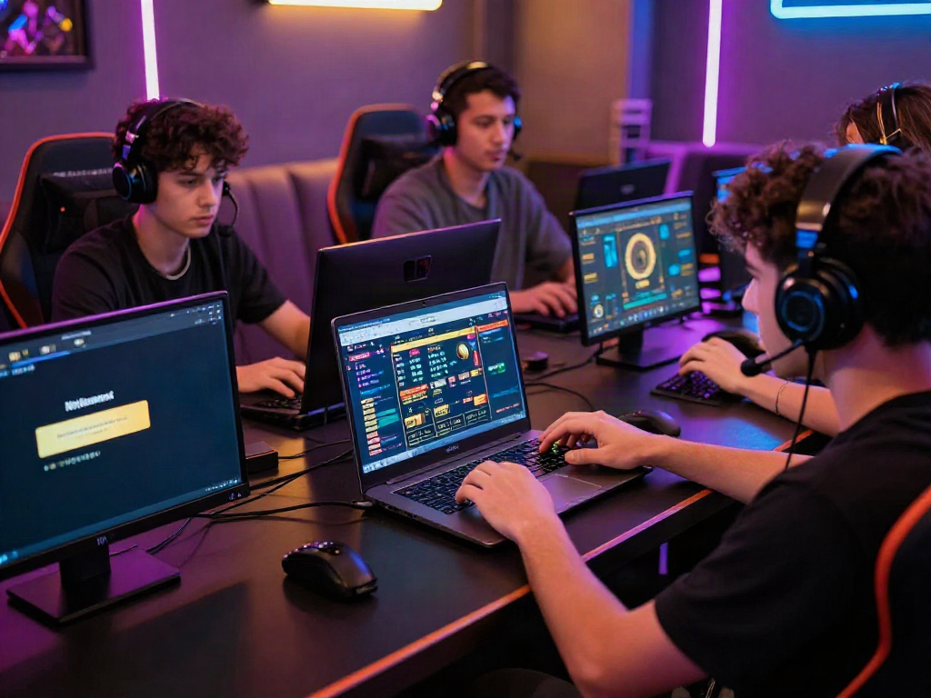 Dewatogel Link Alternatif vibrant online gaming scene with enthusiastic players engaged on modern devices.