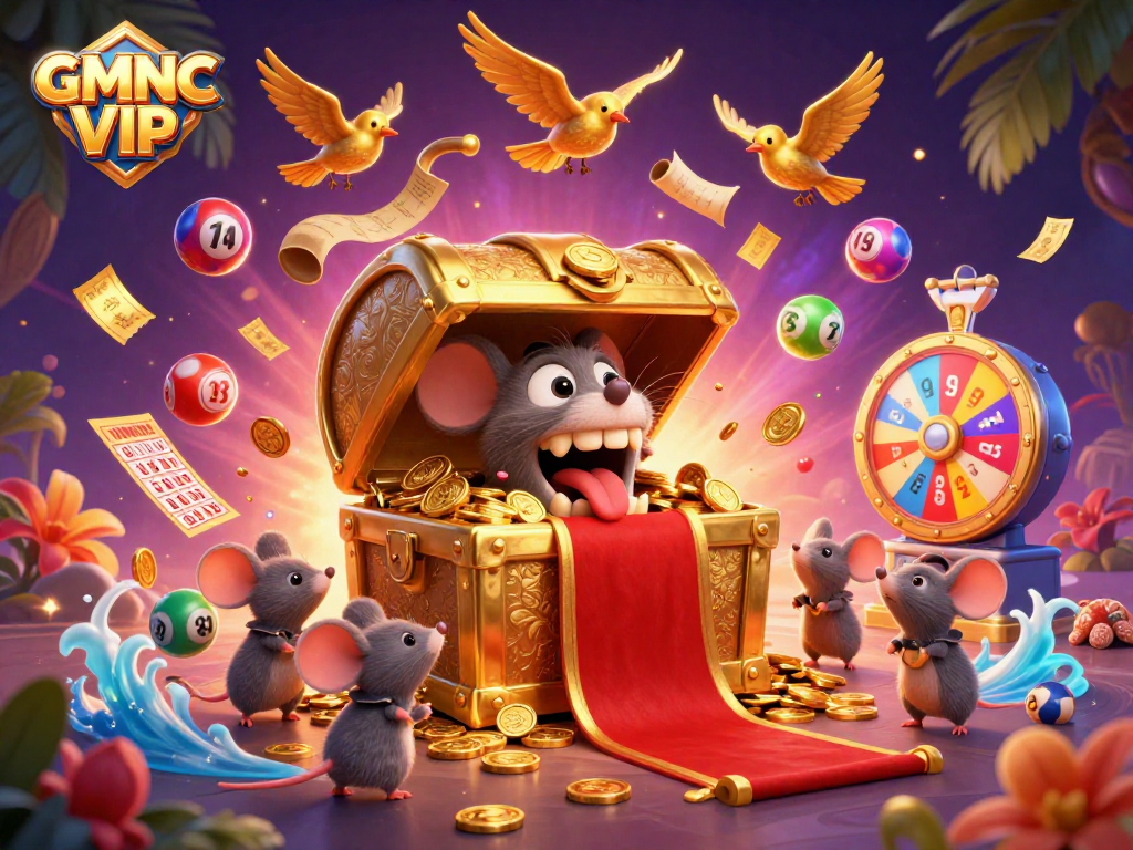 Engage in exciting games with GMNC VIP, showcasing a vibrant casino scene bursting with winnings.