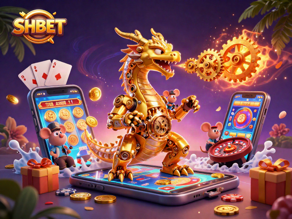 Engage your luck with SHBET's thrilling online casino featuring a golden dragon and slot games!