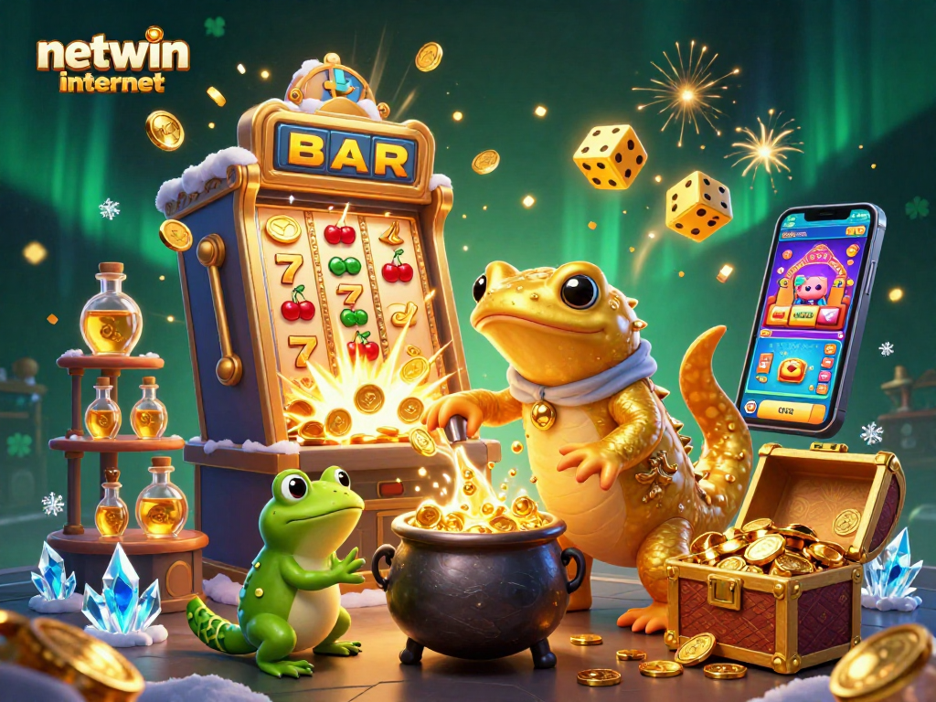 Engage with netwin internet as the golden salamander alchemist creates wealth, depicting vibrant gaming excitement.