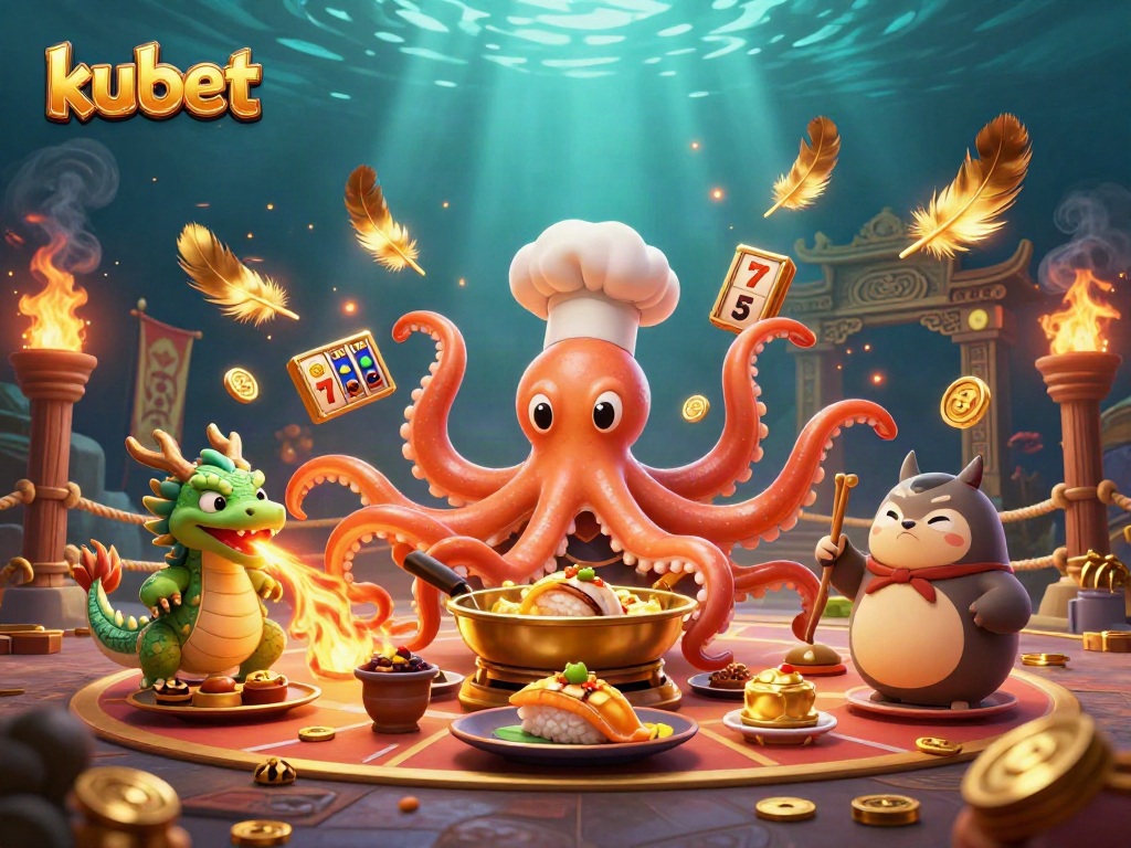 Experience kubet's exciting slot adventure with our animated sushi chef octopus and dragon companions.
