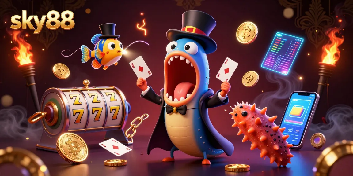 Engage with thrilling slot games at sky88 featuring vibrant characters in a rich casino scene.