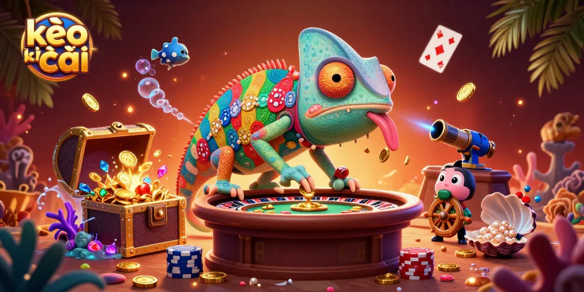Engage with kèo nhà cái in a vibrant 3D chameleon casino scene capturing thrilling online betting.