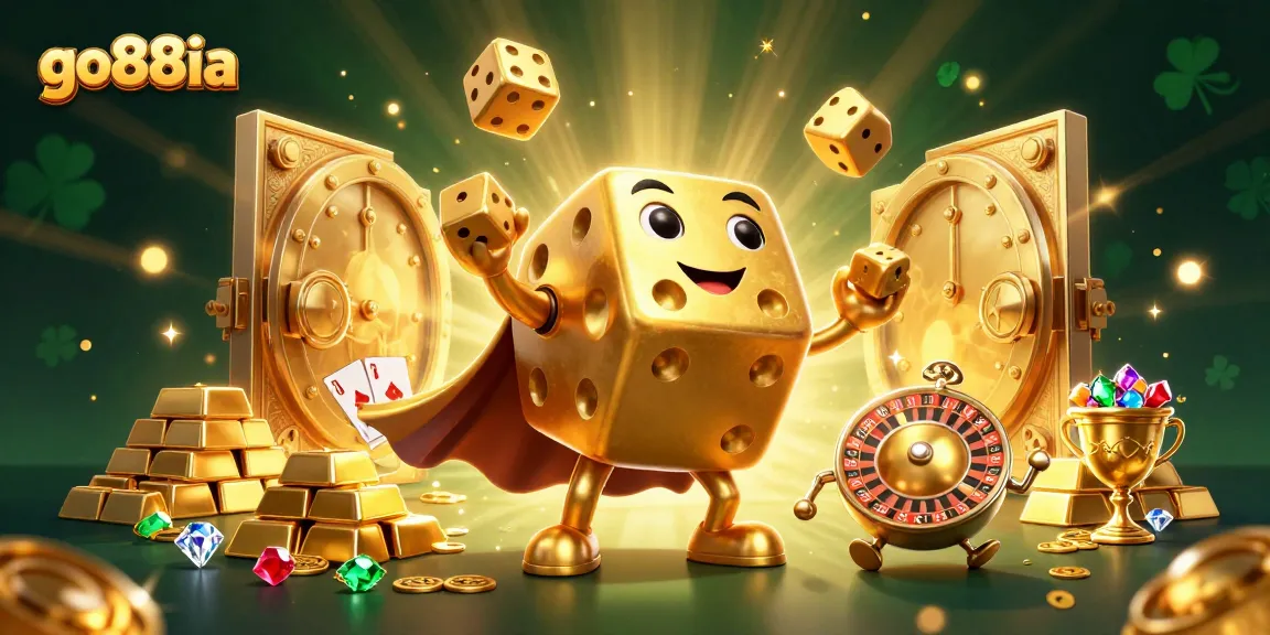 Experience excitement with go88ia’s vibrant 3D casino scene featuring golden dice and treasure
