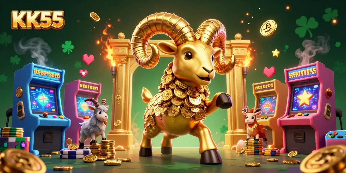 Experience thrilling gameplay with KK55's animated golden ram symbolizing casino excitement and winning.