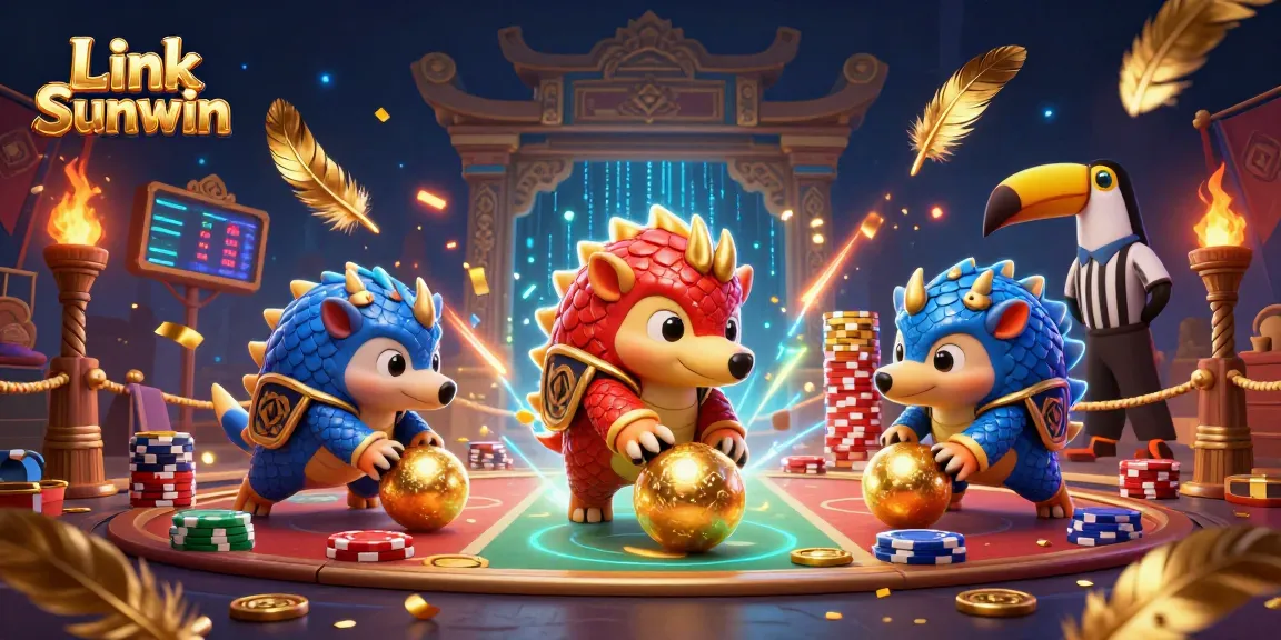 Experience the excitement of Link Sunwin as pangolins compete in a vibrant casino setting.