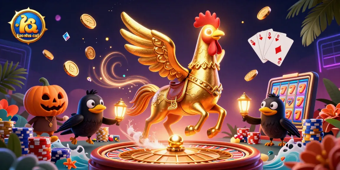 Engage with keo nha cai featuring a golden rooster and spectral horse in a vibrant casino scene.