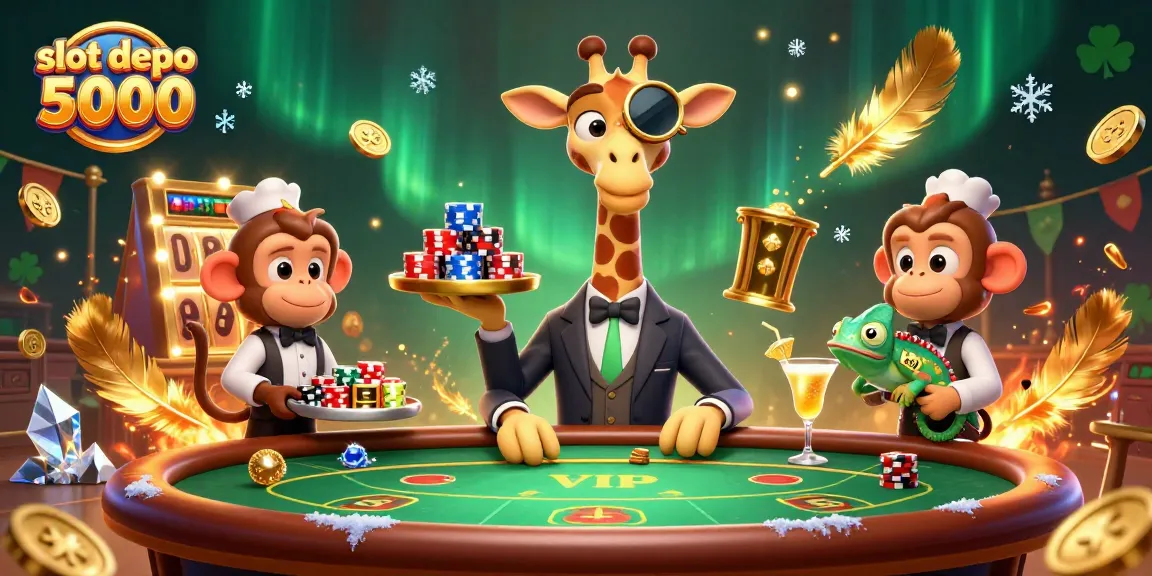 Experience the thrill of slot depo 5000 in a vibrant 3D casino scene filled with action.