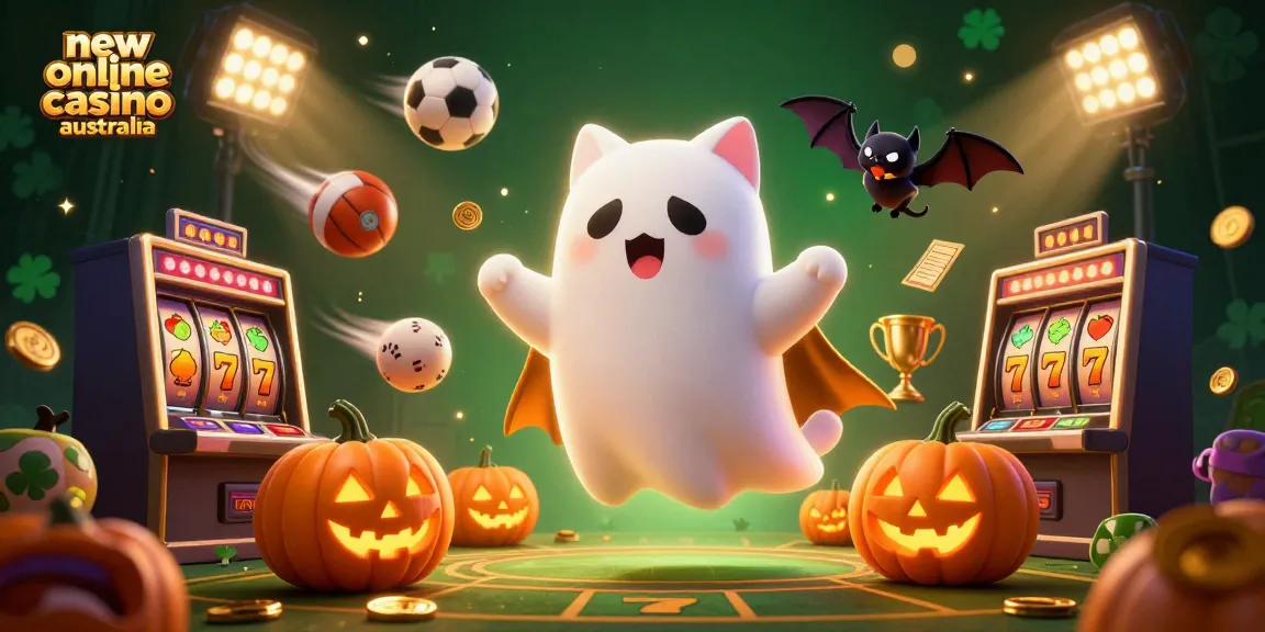 Experience the thrill of a new online casino Australia with a ghost cat and vampire bat in a haunted mansion.
